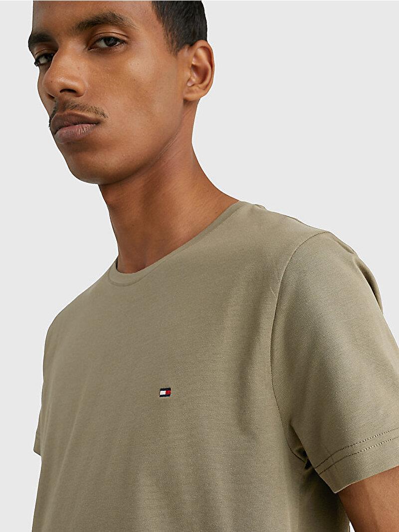Tommy Hilfiger Tommy Hilfiger Erkek Dokuma Kumaş Kısa Kol Düz Model Haki T-Shirt MW0MW10800-RBU