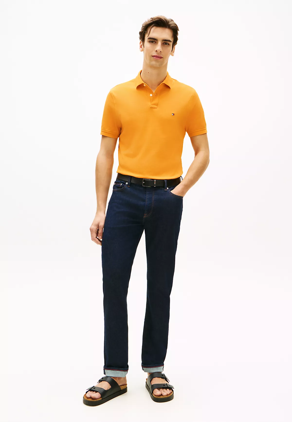 Tommy Hilfiger Tommy Hilfiger Erkek Dokuma Polo Yaka Kısa Kol Günlük Turuncu T-Shirt MW0MW17770-SGV
