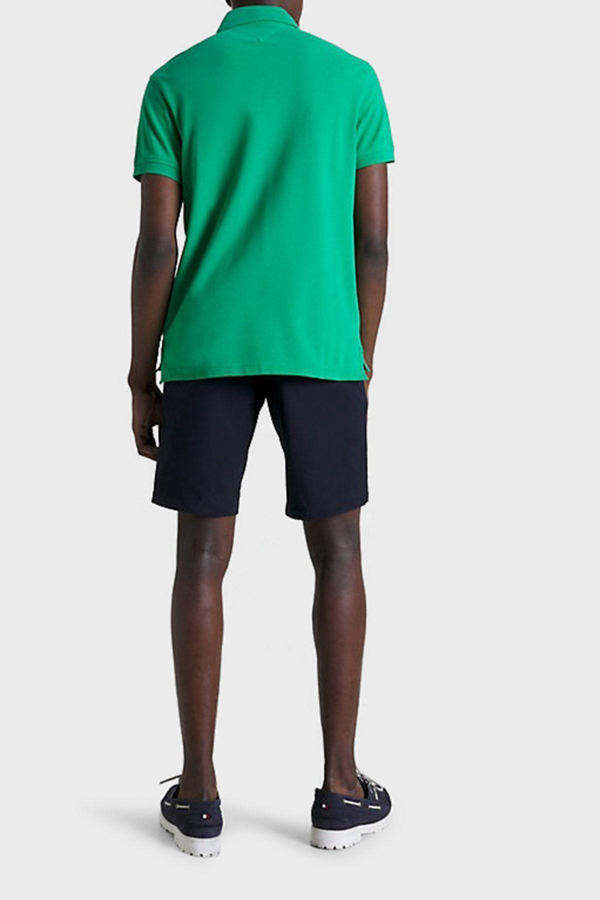 Tommy Hilfiger Tommy Hilfiger Erkek Dokuma Polo Yaka Kısa Kol Günlük Yeşil Polo Yaka T-Shirt MW0MW17770-L14