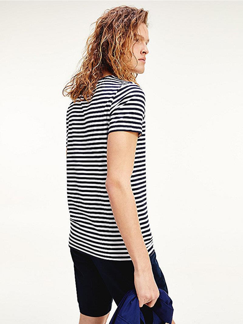 Tommy Hilfiger Tommy Hilfiger Erkek Dokuma Kumaş Kısa Kol Düz Model Mavi-Beyaz T-Shirt MW0MW10800-0A6