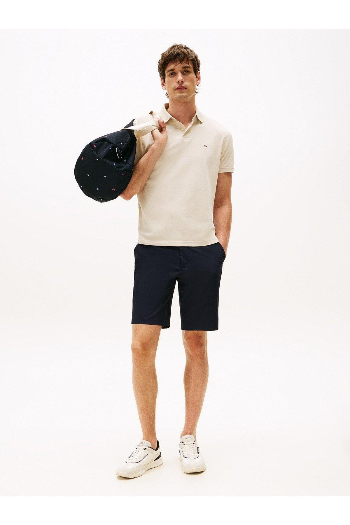 TOMMY HILFIGER Tommy Hilfiger Erkek Dokuma Polo Yaka Kısa Kol Günlük Bej Polo Yaka T-Shirt MW0MW17770-ACG