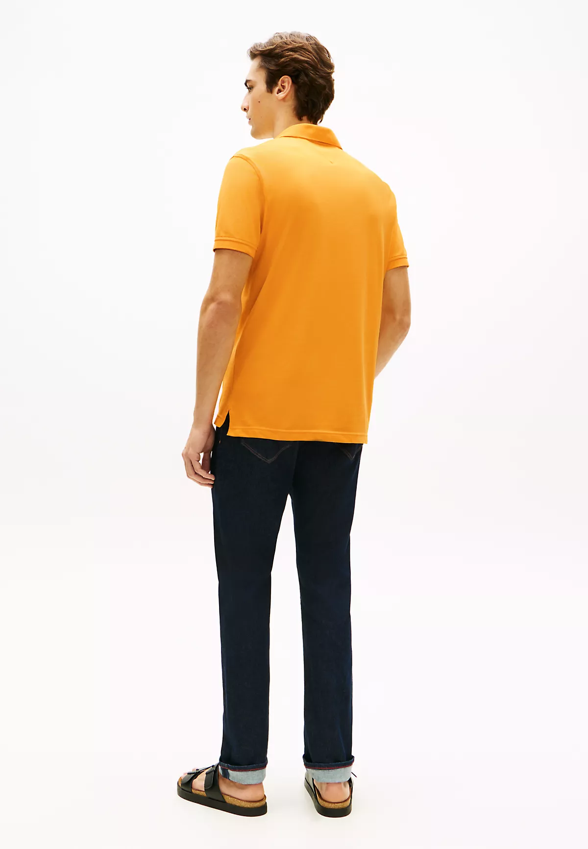 Tommy Hilfiger Tommy Hilfiger Erkek Dokuma Polo Yaka Kısa Kol Günlük Turuncu T-Shirt MW0MW17770-SGV