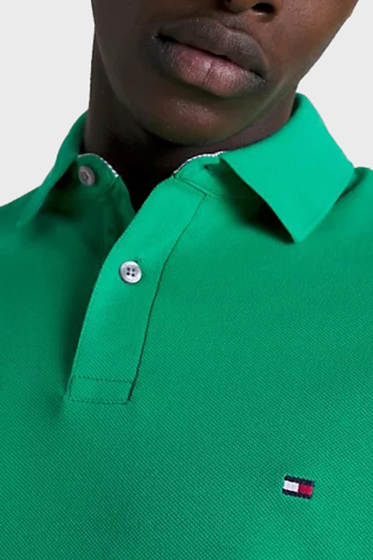 Tommy Hilfiger Tommy Hilfiger Erkek Dokuma Polo Yaka Kısa Kol Günlük Yeşil Polo Yaka T-Shirt MW0MW17770-L14