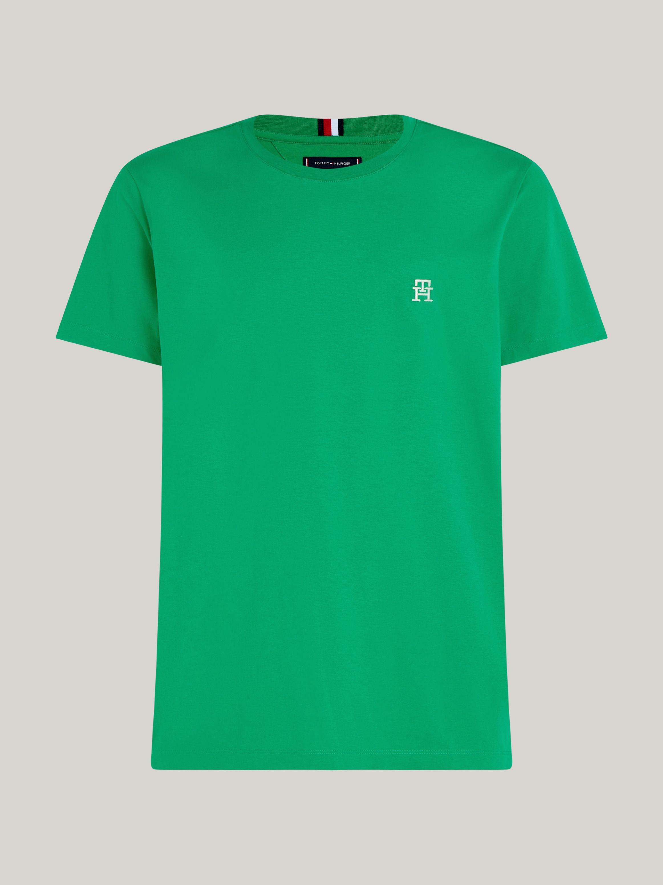 Tommy Hilfiger Tommy Hilfiger Erkek Dokuma Kumaş Kısa Kol Düz Model Yeşil T-Shirt MW0MW33987-L4B