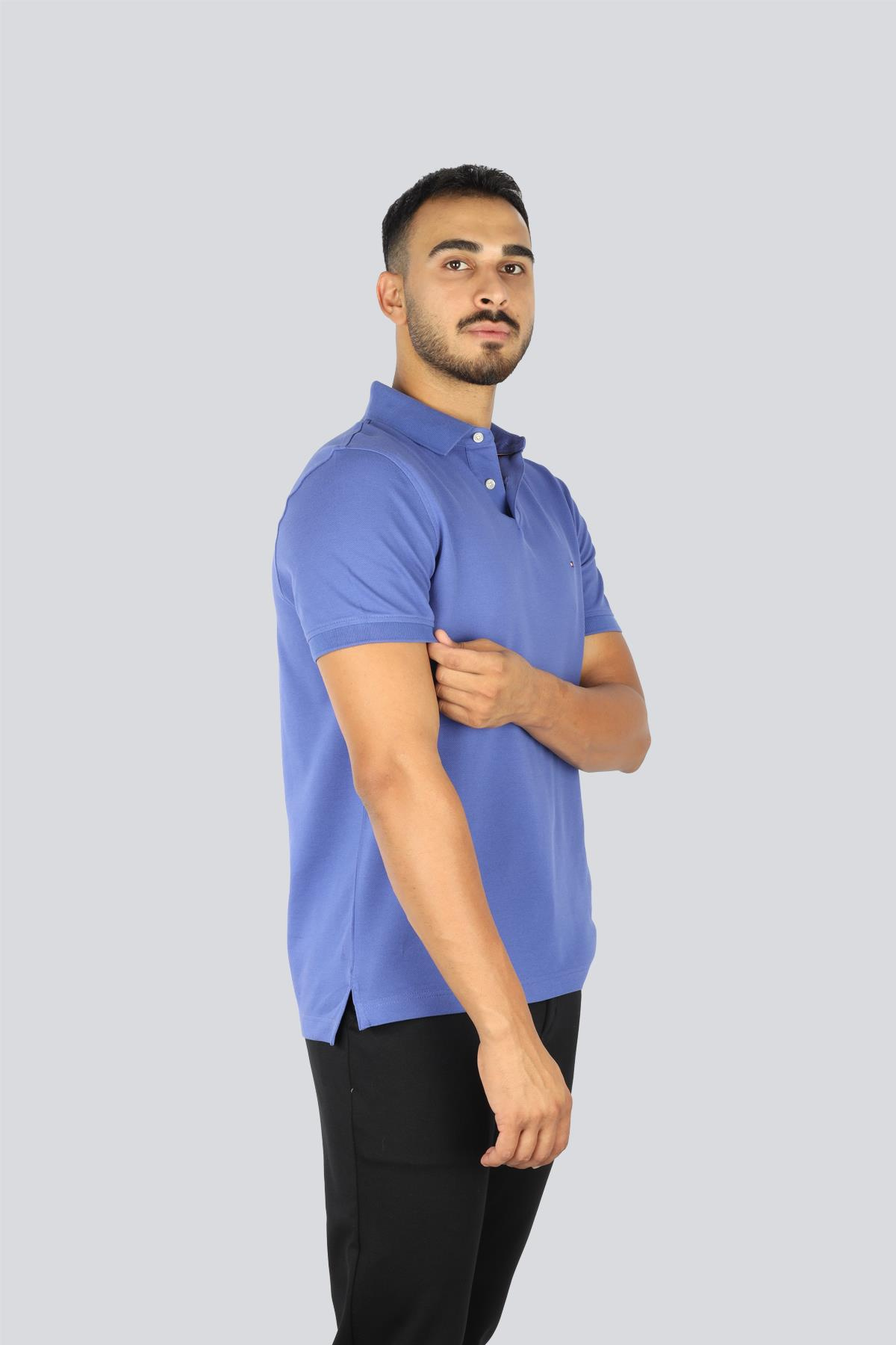TOMMY HILFIGER Tommy Hilfiger Erkek Dokuma Polo Yaka Kısa Kol Günlük Mavi Polo Yaka T-Shirt MW0MW17770-C8K