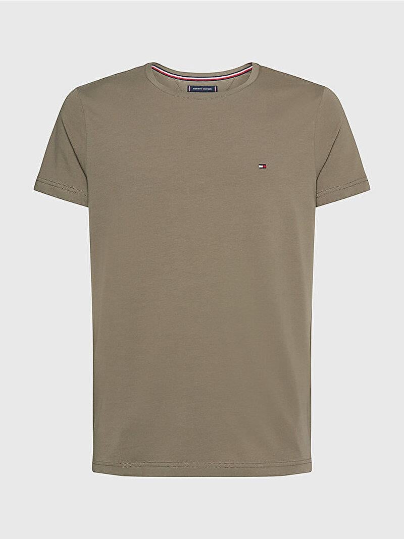 Tommy Hilfiger Tommy Hilfiger Erkek Dokuma Kumaş Kısa Kol Düz Model Haki T-Shirt MW0MW10800-RBU