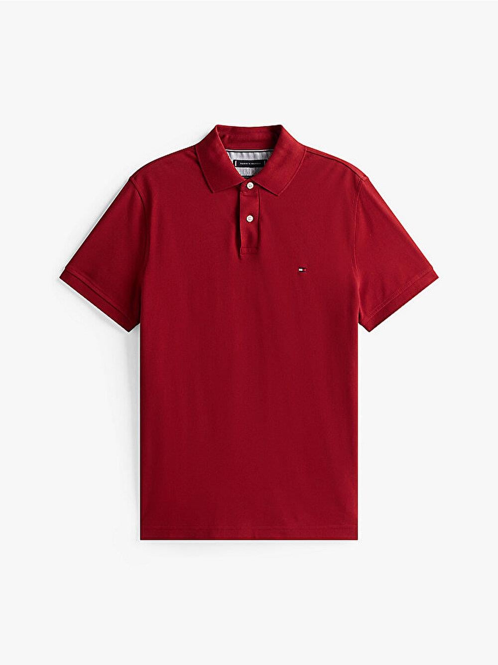 TOMMY HILFIGER Tommy Hilfiger Erkek Dokuma Polo Yaka Kısa Kol Günlük Kırmızı Polo Yaka T-Shirt MW0MW17770-XIT