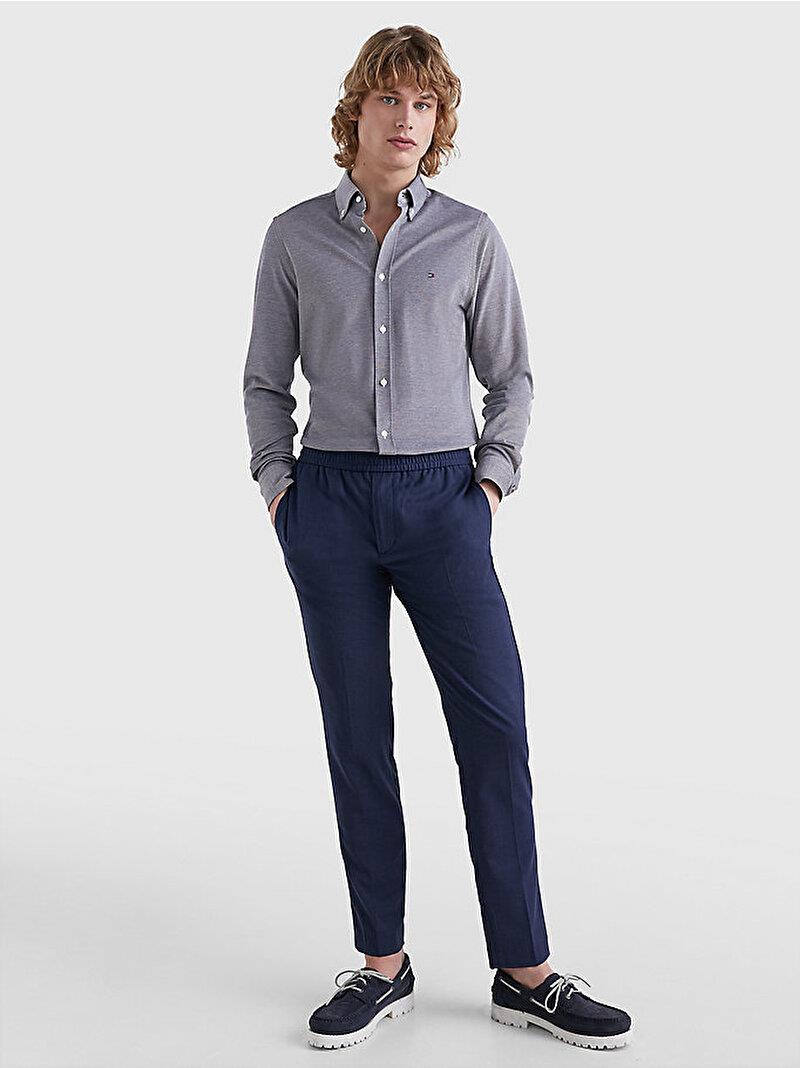 Tommy Hilfiger Tommy Hilfiger Erkek Dokuma Gömlek Yaka Uzun Kol Günlük Gri Gömlek MW0MW30675-DCC