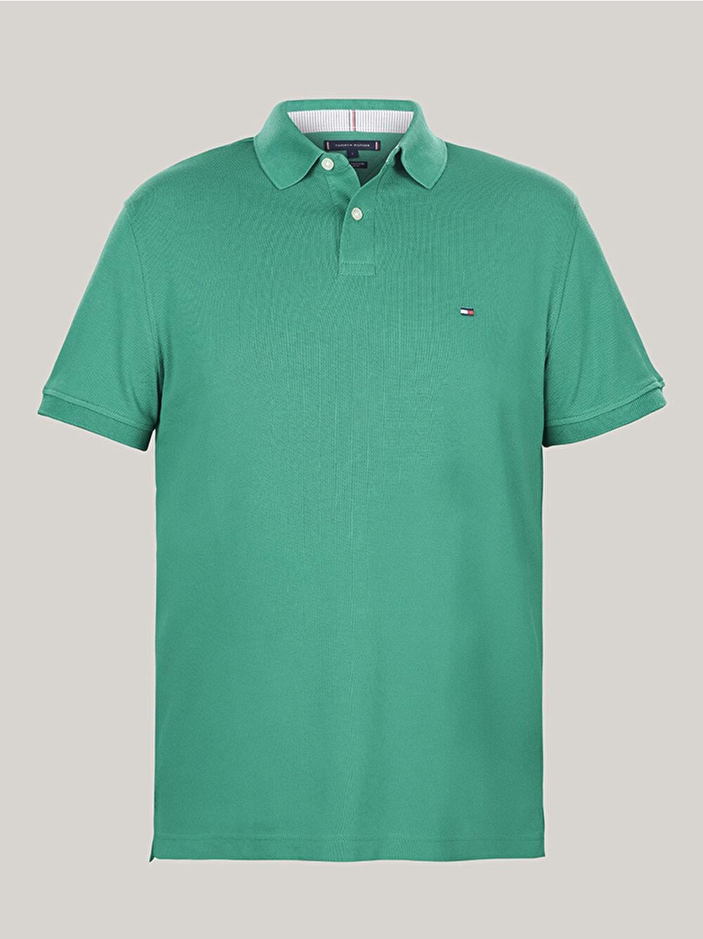 Tommy Hilfiger Tommy Hilfiger Erkek Dokuma Polo Yaka Kısa Kol Günlük Yeşil Polo Yaka T-Shirt MW0MW17770-L4F
