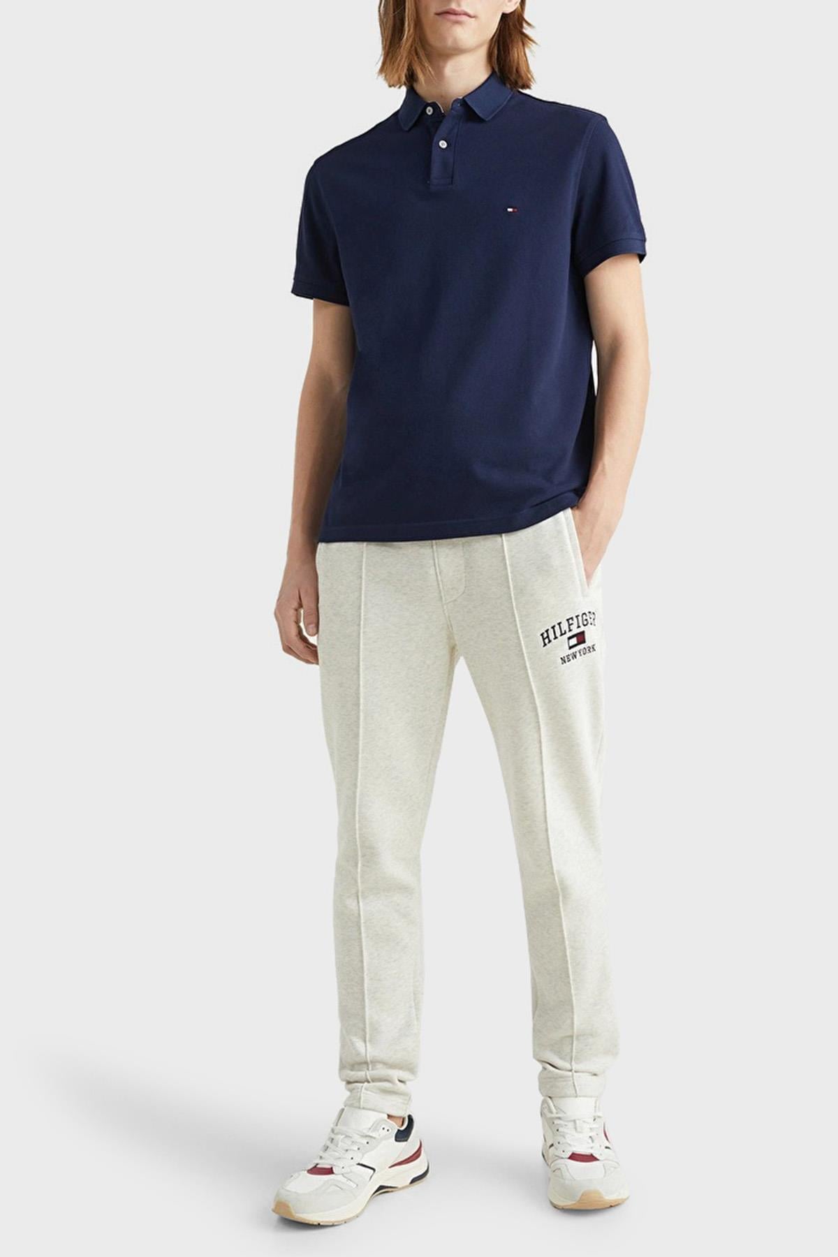 Tommy Hilfiger Tommy Hilfiger Erkek Dokuma Polo Yaka Kısa Kol Günlük Lacivert Polo Yaka T-Shirt MW0MW17770-DCC