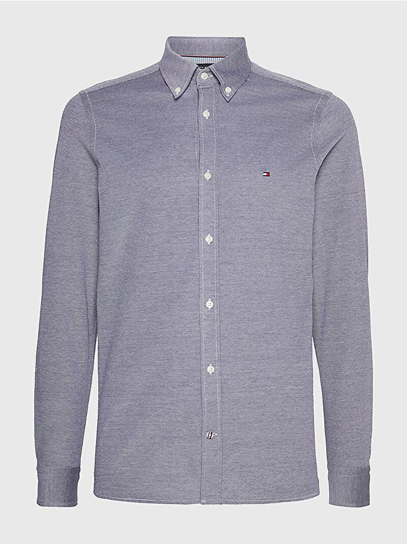 Tommy Hilfiger Tommy Hilfiger Erkek Dokuma Gömlek Yaka Uzun Kol Günlük Gri Gömlek MW0MW30675-DCC