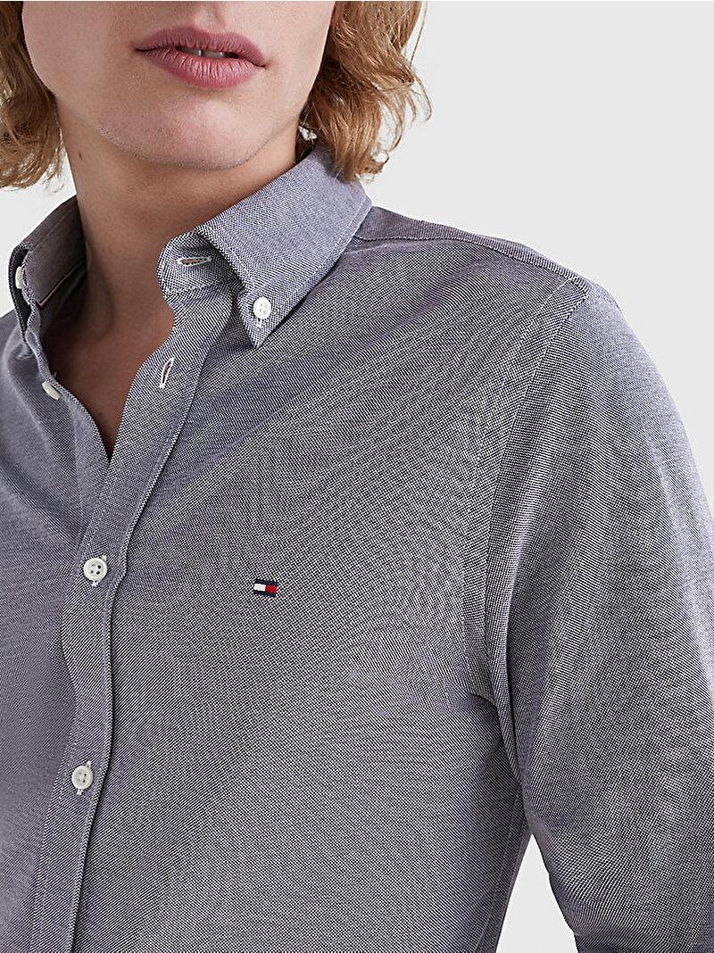 Tommy Hilfiger Tommy Hilfiger Erkek Dokuma Gömlek Yaka Uzun Kol Günlük Gri Gömlek MW0MW30675-DCC