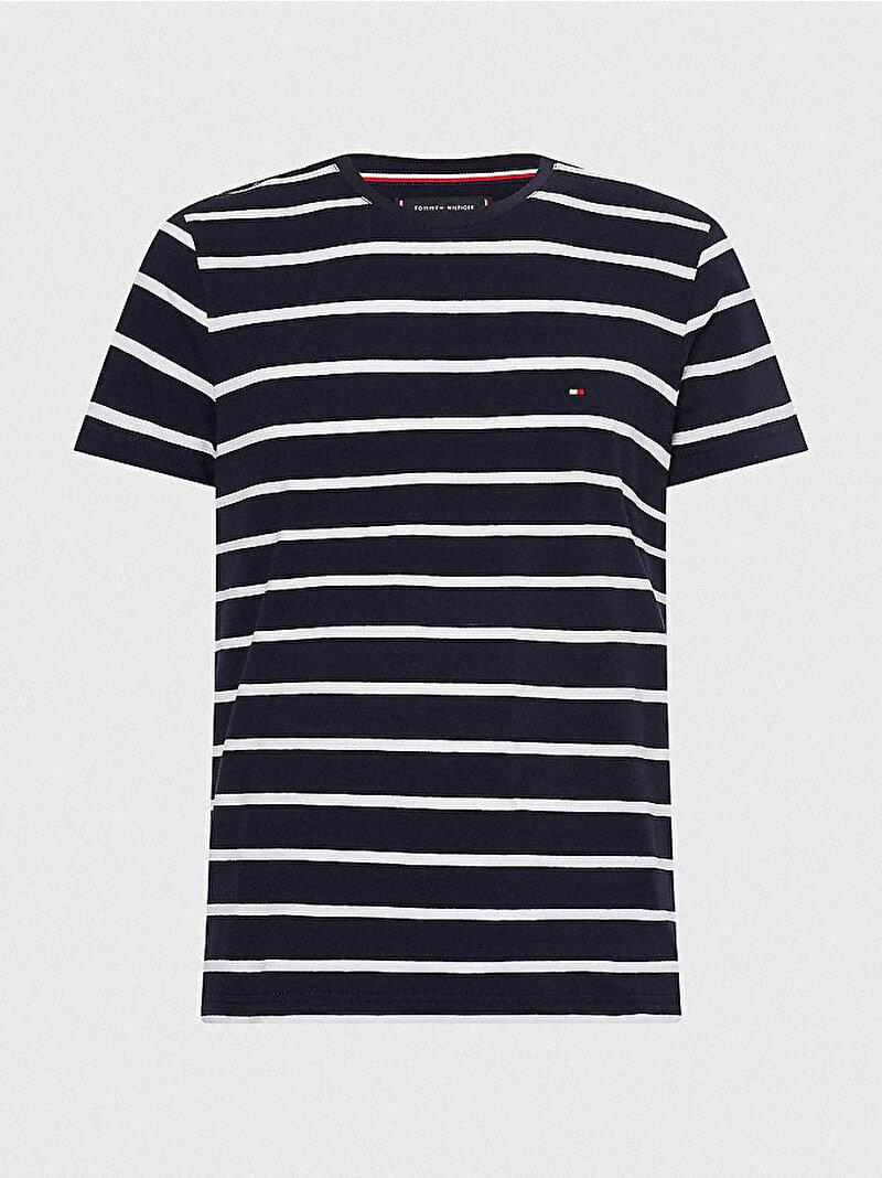 Tommy Hilfiger Tommy Hilfiger Erkek Dokuma Kumaş Kısa Kol Düz Model Mavi-Beyaz T-Shirt MW0MW10800-0A6