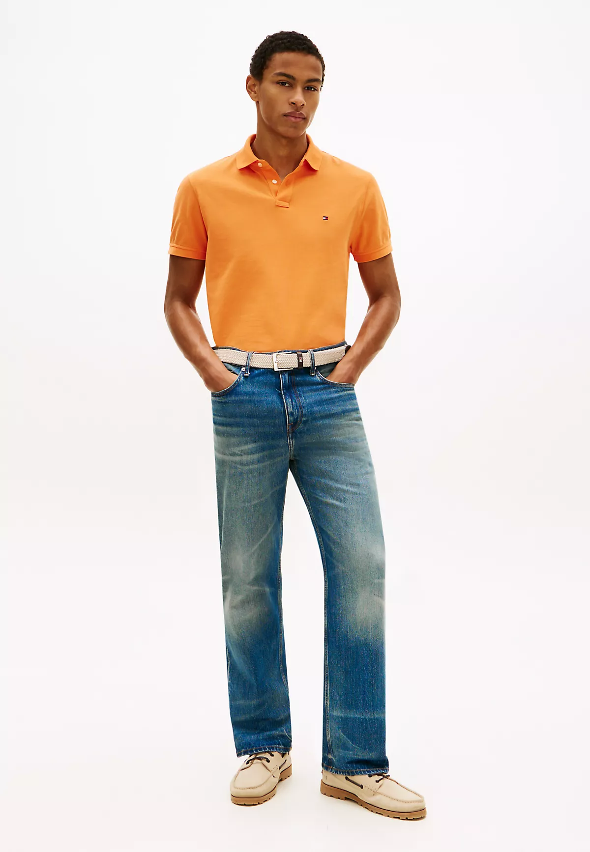 Tommy Hilfiger Tommy Hilfiger Erkek Dokuma Polo Yaka Kısa Kol Günlük Turuncu T-Shirt MW0MW17770-SD9