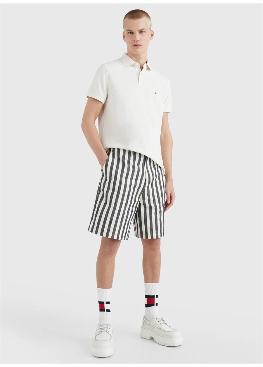 Tommy Hilfiger Tommy Hilfiger Erkek Dokuma Polo Yaka Kısa Kol Günlük Ekru Polo Yaka T-Shirt MW0MW17770-AC0