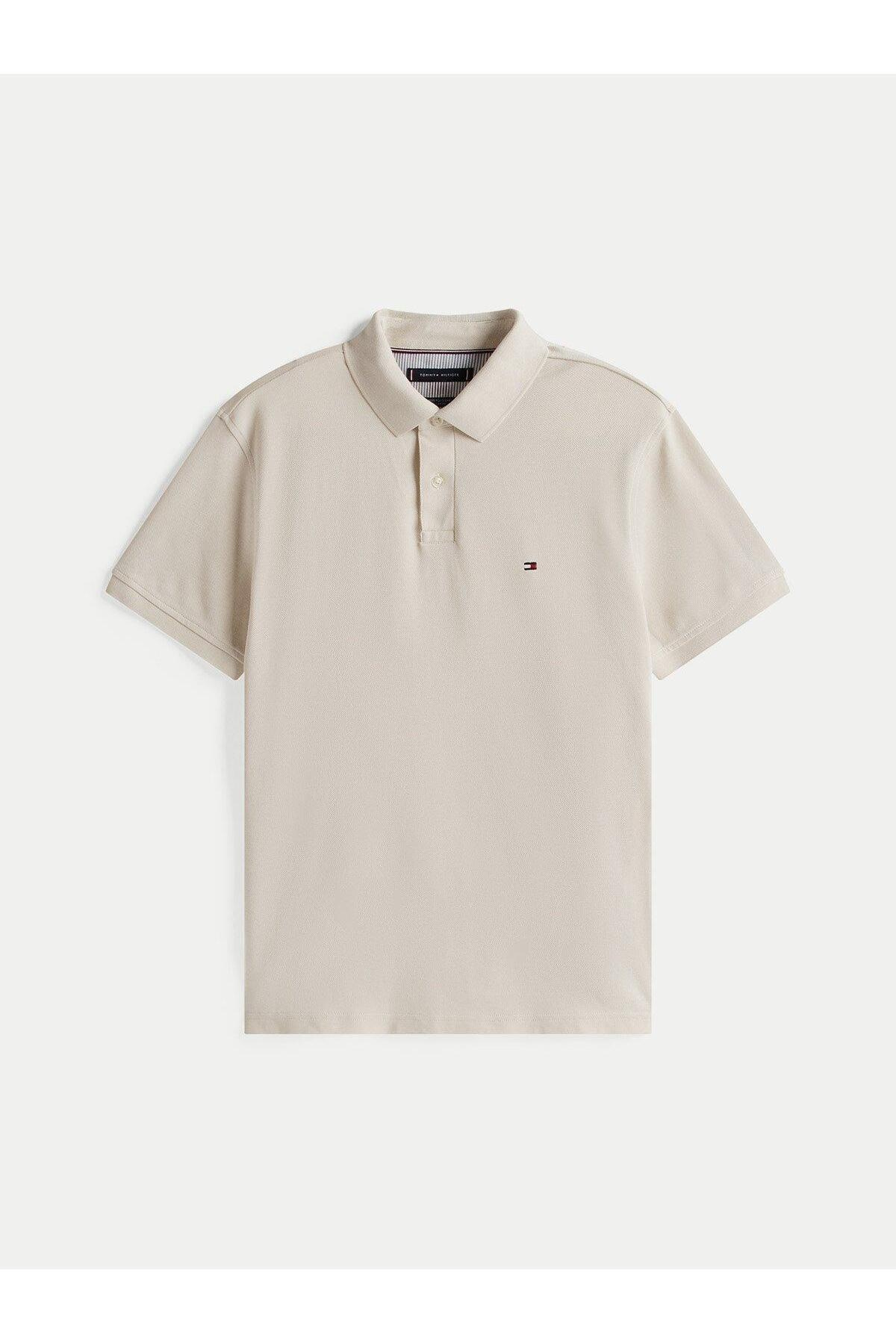TOMMY HILFIGER Tommy Hilfiger Erkek Dokuma Polo Yaka Kısa Kol Günlük Bej Polo Yaka T-Shirt MW0MW17770-ACG