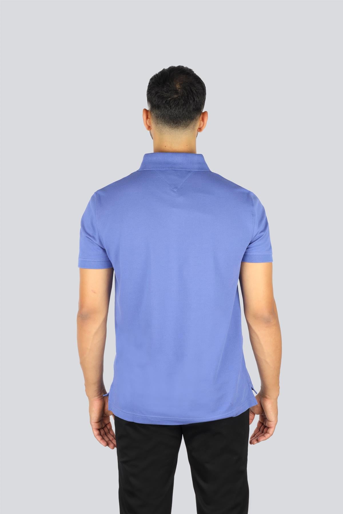 TOMMY HILFIGER Tommy Hilfiger Erkek Dokuma Polo Yaka Kısa Kol Günlük Mavi Polo Yaka T-Shirt MW0MW17770-C8K