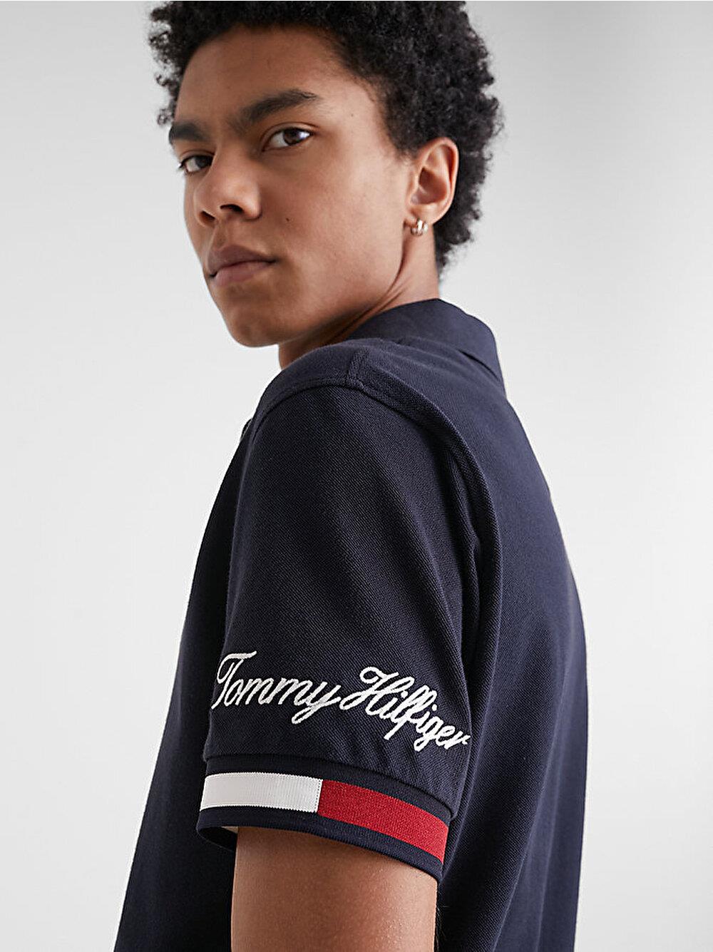 Tommy Hilfiger Tommy Hilfiger Erkek Dokuma Polo Yaka Kısa Kol Günlük Lacivert2 Polo Yaka T-Shirt MW0MW30764-DW5