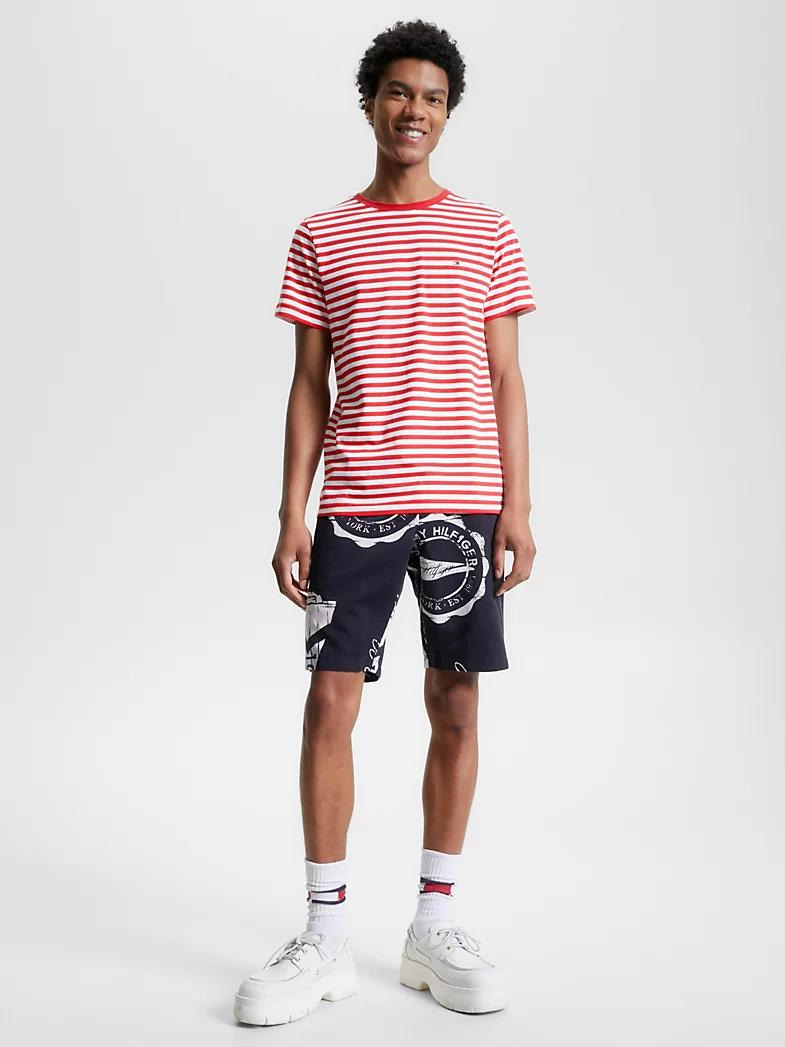 Tommy Hilfiger Tommy Hilfiger Erkek Dokuma Kumaş Kısa Kol Düz Model Kırmızı Beyaz T-Shirt MW0MW10800-0EW