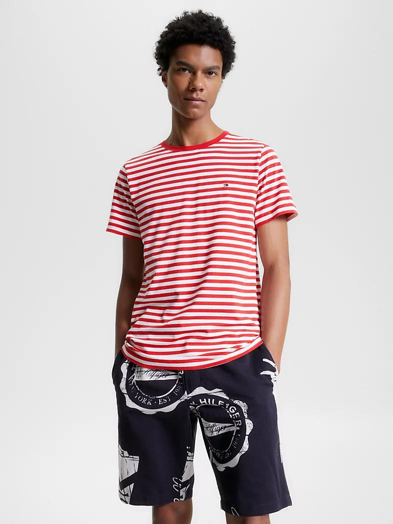 Tommy Hilfiger Tommy Hilfiger Erkek Dokuma Kumaş Kısa Kol Düz Model Kırmızı Beyaz T-Shirt MW0MW10800-0EW