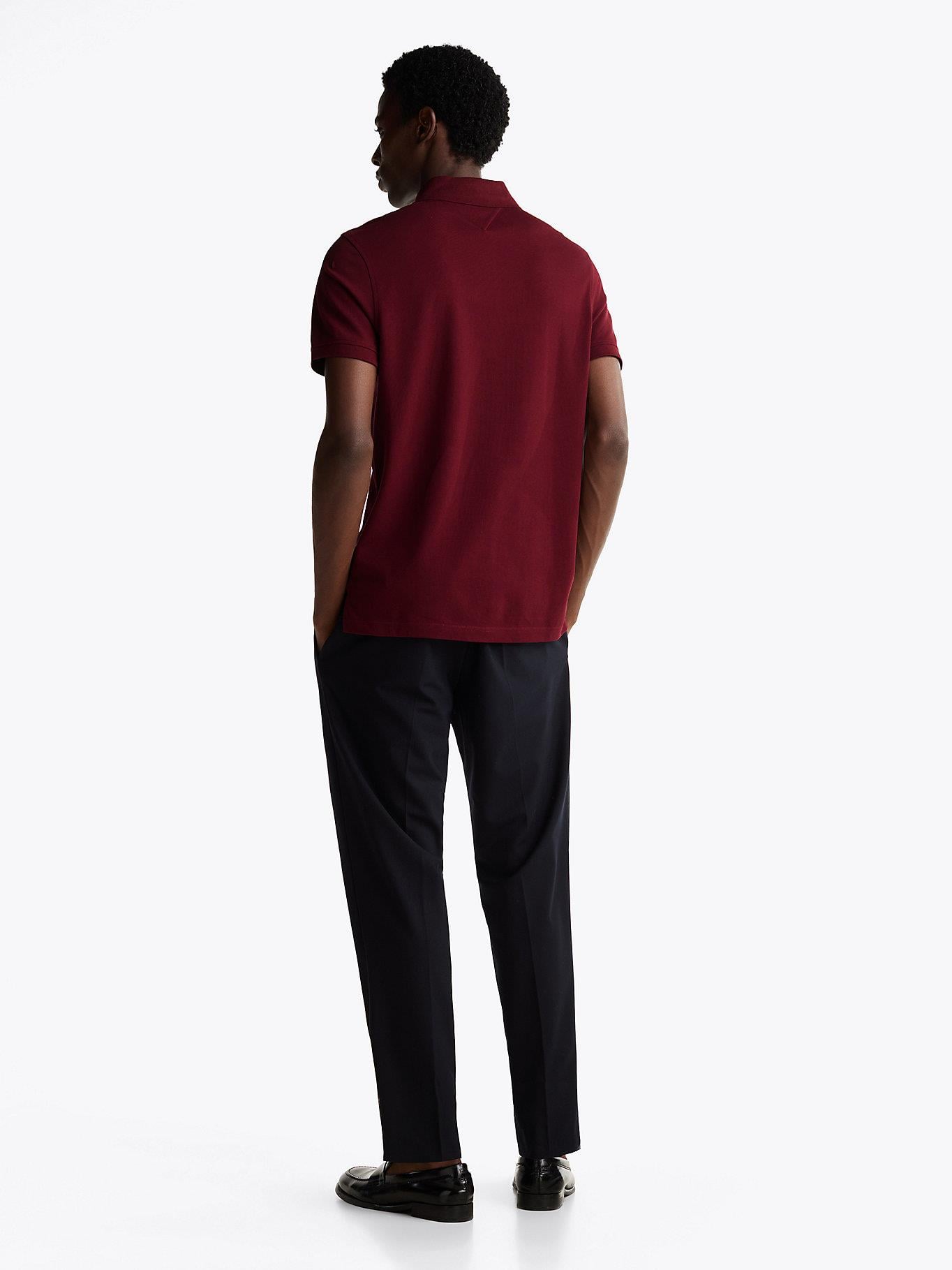 Tommy Hilfiger Tommy Hilfiger Erkek Dokuma Polo Yaka Kısa Kol Günlük Bordo Polo Yaka T-Shirt MW0MW17770-VLP
