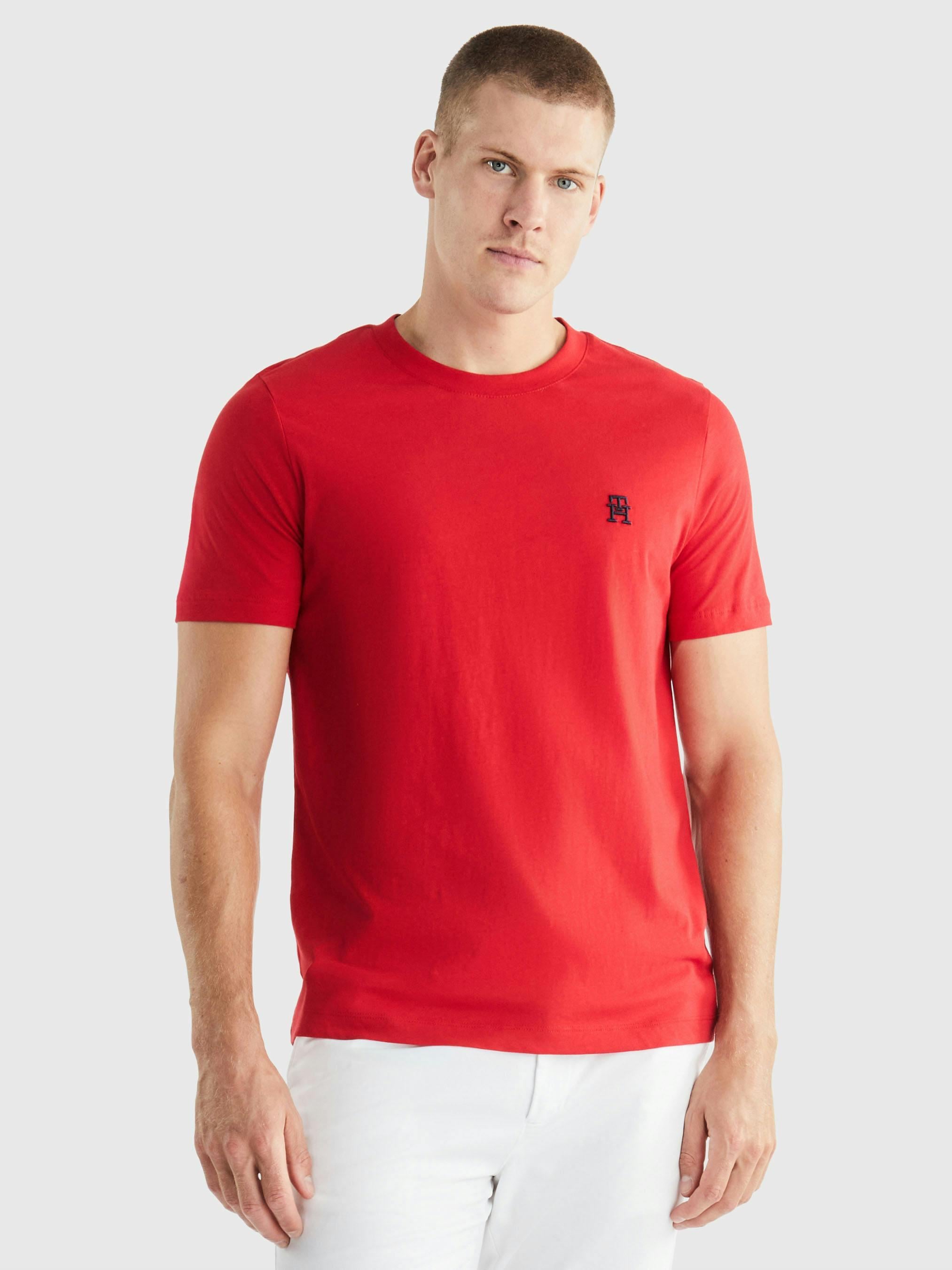 Tommy Hilfiger Tommy Hilfiger Erkek Dokuma Kumaş Kısa Kol Düz Model Kırmızı T-Shirt MW0MW33987-XLG