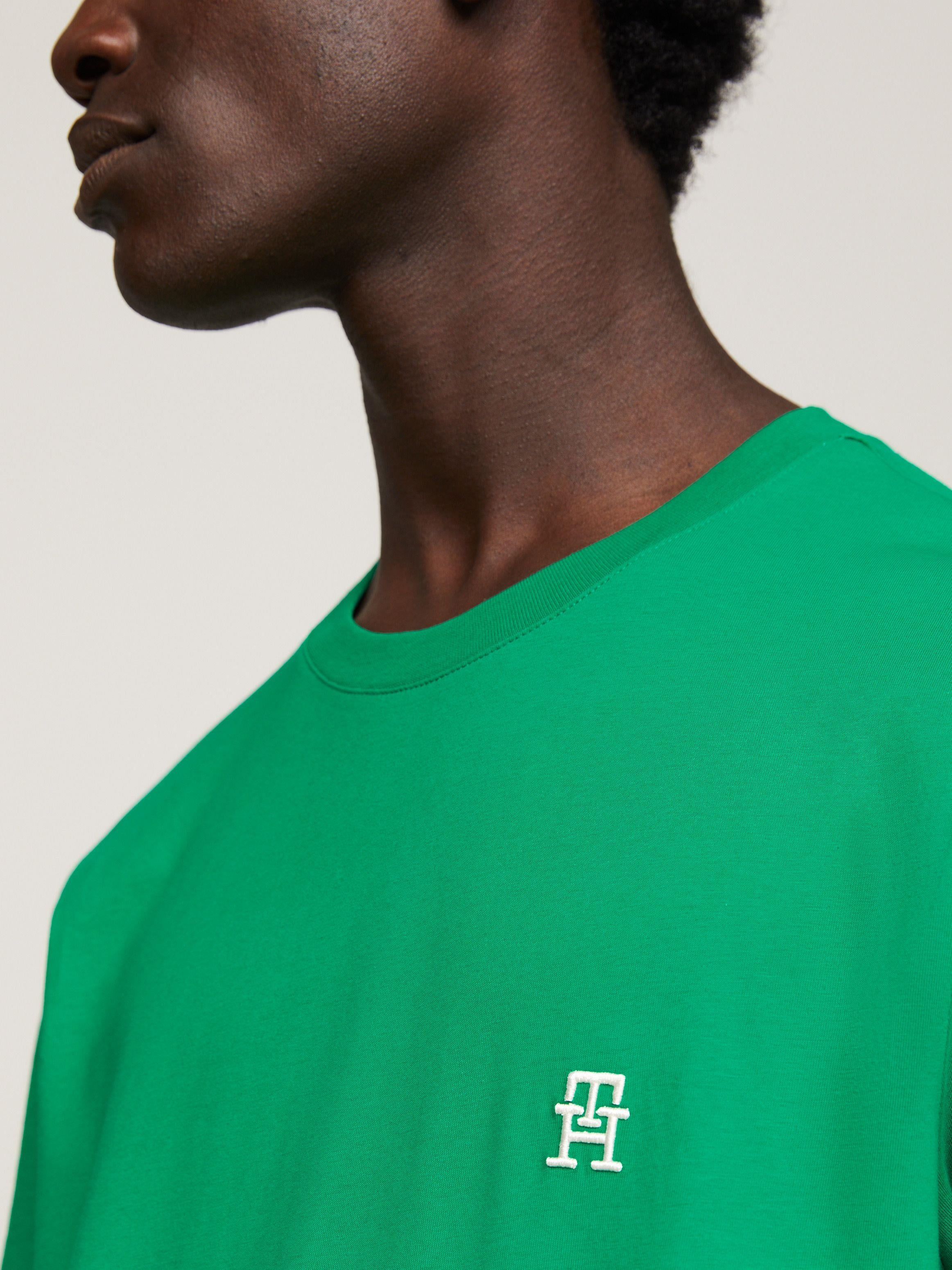Tommy Hilfiger Tommy Hilfiger Erkek Dokuma Kumaş Kısa Kol Düz Model Yeşil T-Shirt MW0MW33987-L4B