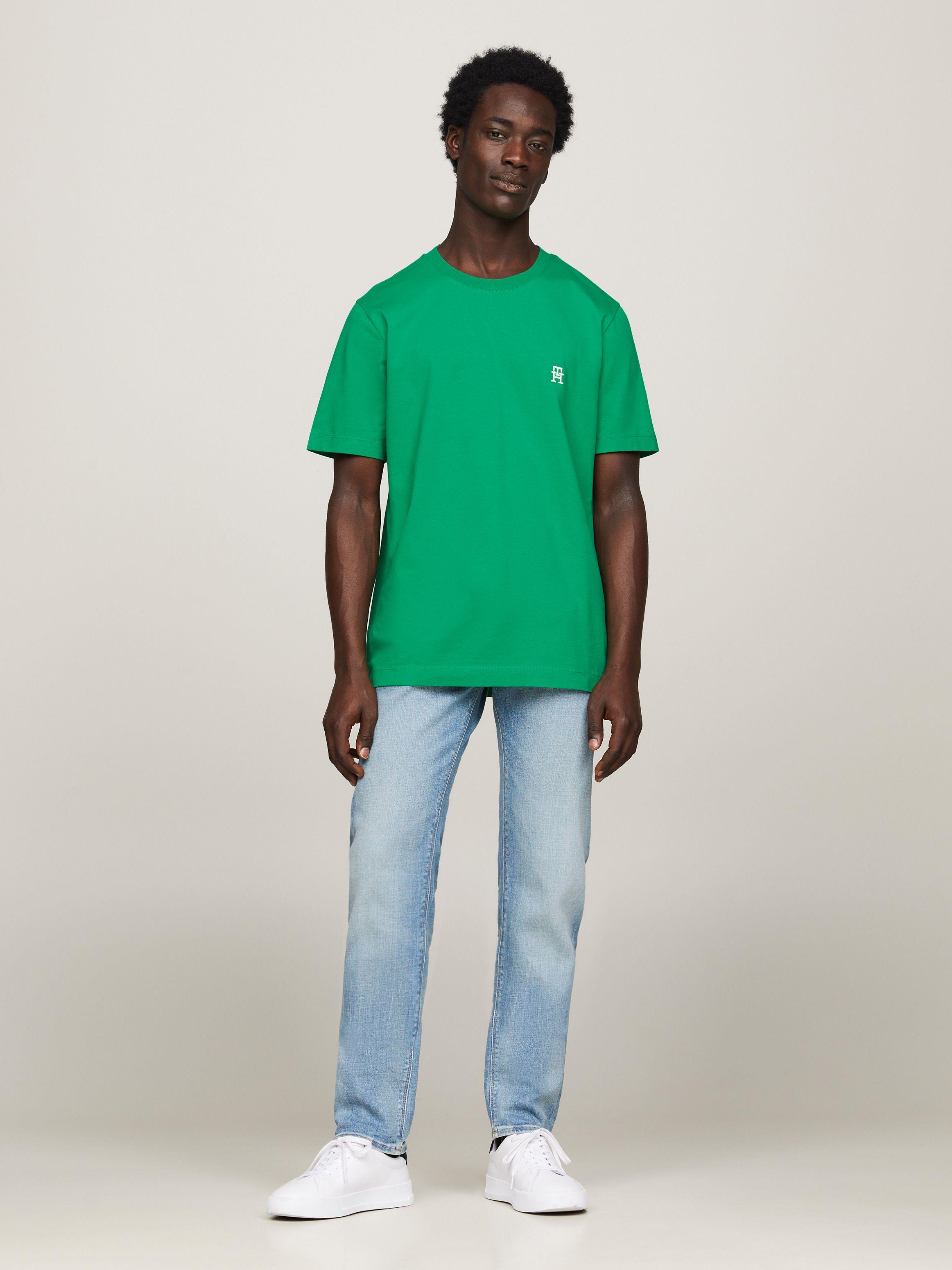 Tommy Hilfiger Tommy Hilfiger Erkek Dokuma Kumaş Kısa Kol Düz Model Yeşil T-Shirt MW0MW33987-L4B