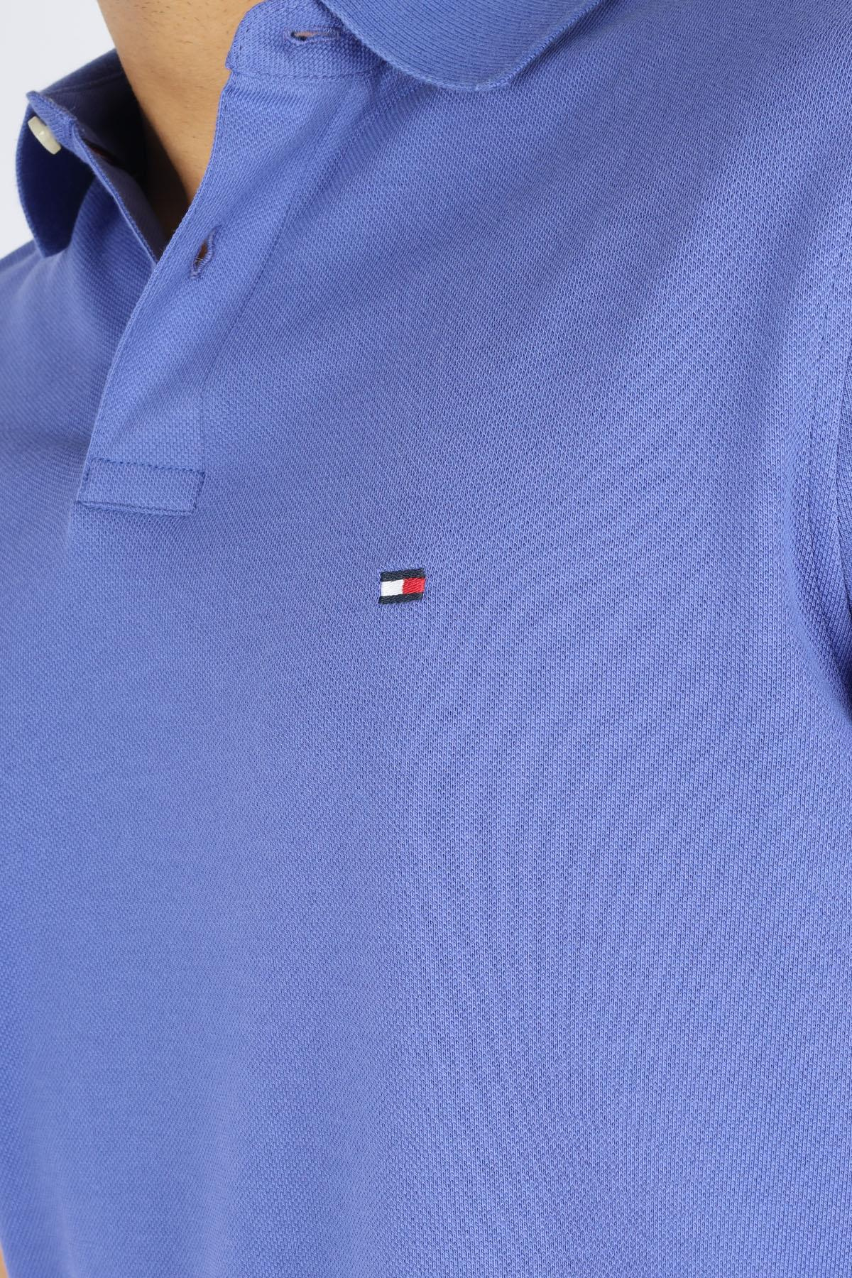 TOMMY HILFIGER Tommy Hilfiger Erkek Dokuma Polo Yaka Kısa Kol Günlük Mavi Polo Yaka T-Shirt MW0MW17770-C8K