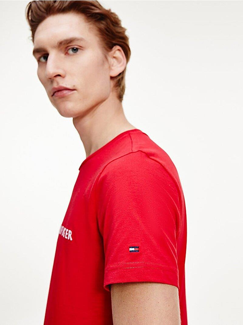 Tommy Hilfiger Tommy Hilfiger Erkek Dokuma Kumaş Kısa Kol Düz Model Kırmızı T-Shirt MW0MW11797-XLG