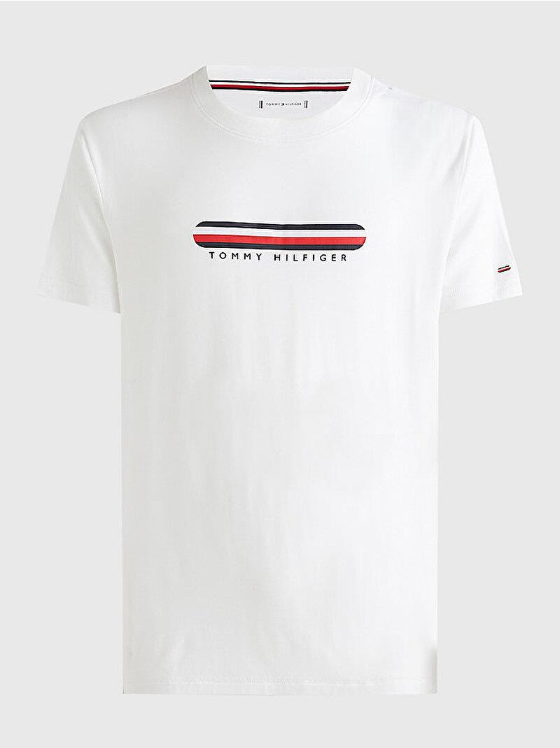 Tommy Hilfiger Tommy Hilfiger Erkek Dokuma Kumaş Kısa Kol Düz Model Beyaz T-Shirt UM0UM02348-YBR