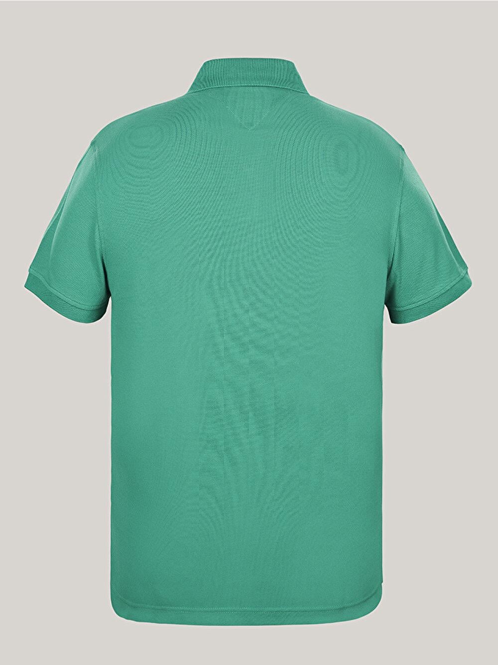 Tommy Hilfiger Tommy Hilfiger Erkek Dokuma Polo Yaka Kısa Kol Günlük Yeşil Polo Yaka T-Shirt MW0MW17770-L4F