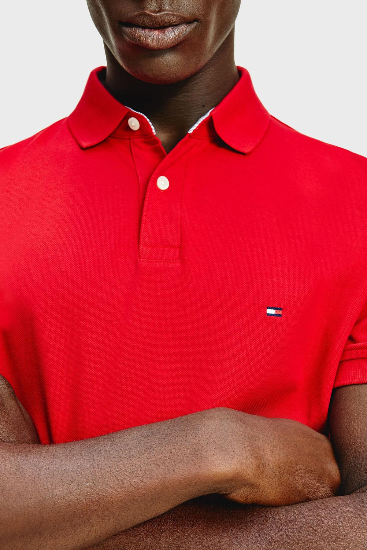 Tommy Hilfiger Tommy Hilfiger Erkek Dokuma Polo Yaka Kısa Kol Günlük Kırmızı Polo Yaka T-Shirt MW0MW17770-XLG