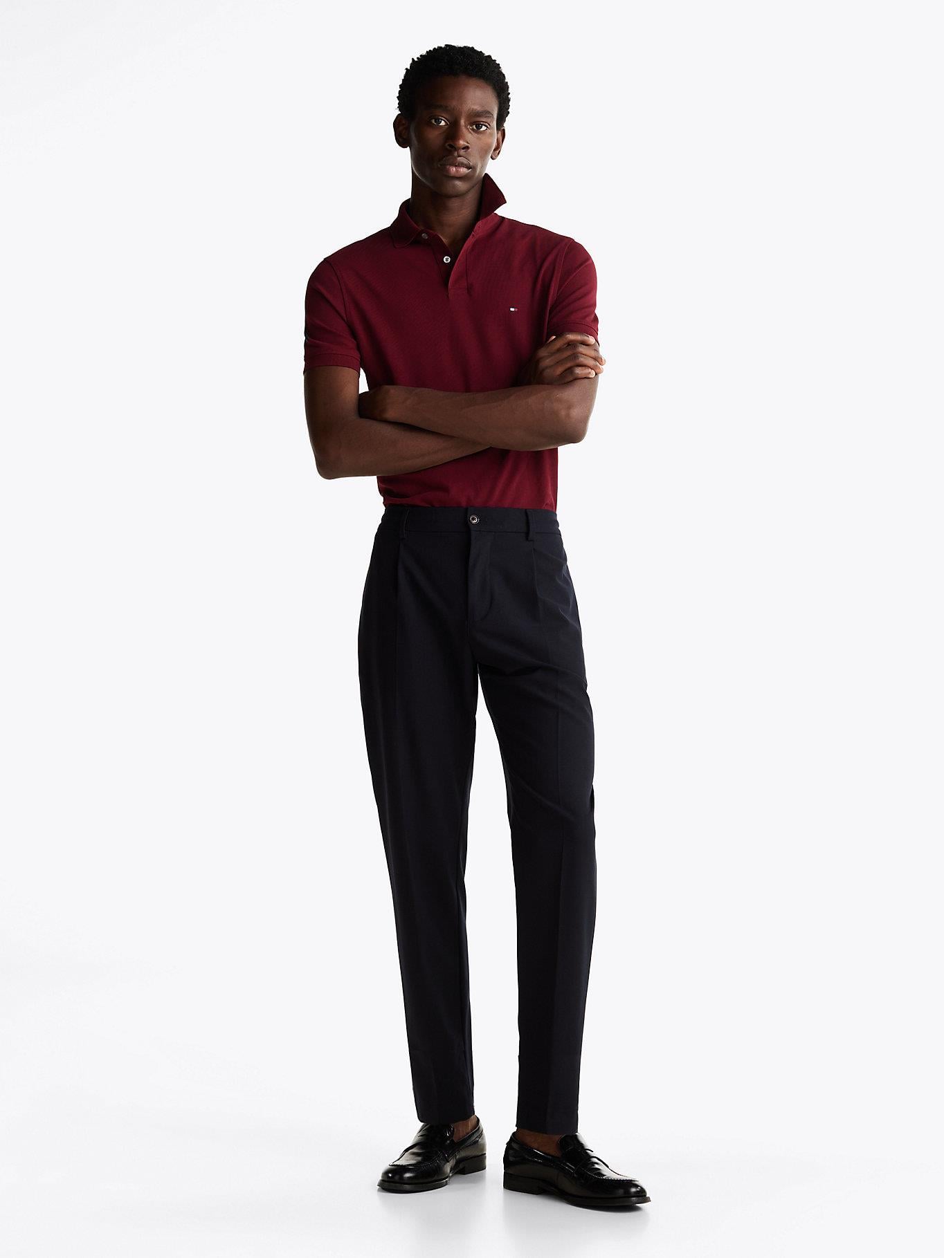 Tommy Hilfiger Tommy Hilfiger Erkek Dokuma Polo Yaka Kısa Kol Günlük Bordo Polo Yaka T-Shirt MW0MW17770-VLP