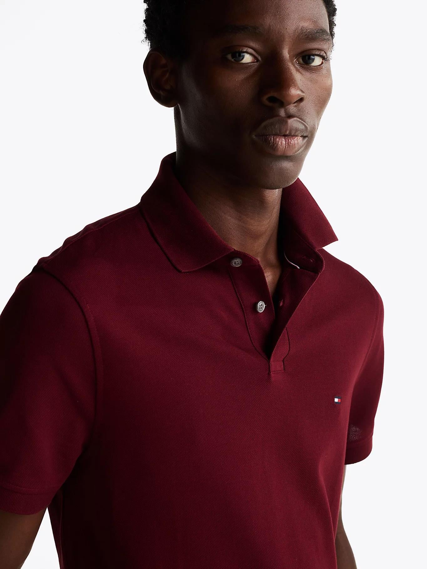 Tommy Hilfiger Tommy Hilfiger Erkek Dokuma Polo Yaka Kısa Kol Günlük Bordo Polo Yaka T-Shirt MW0MW17770-VLP