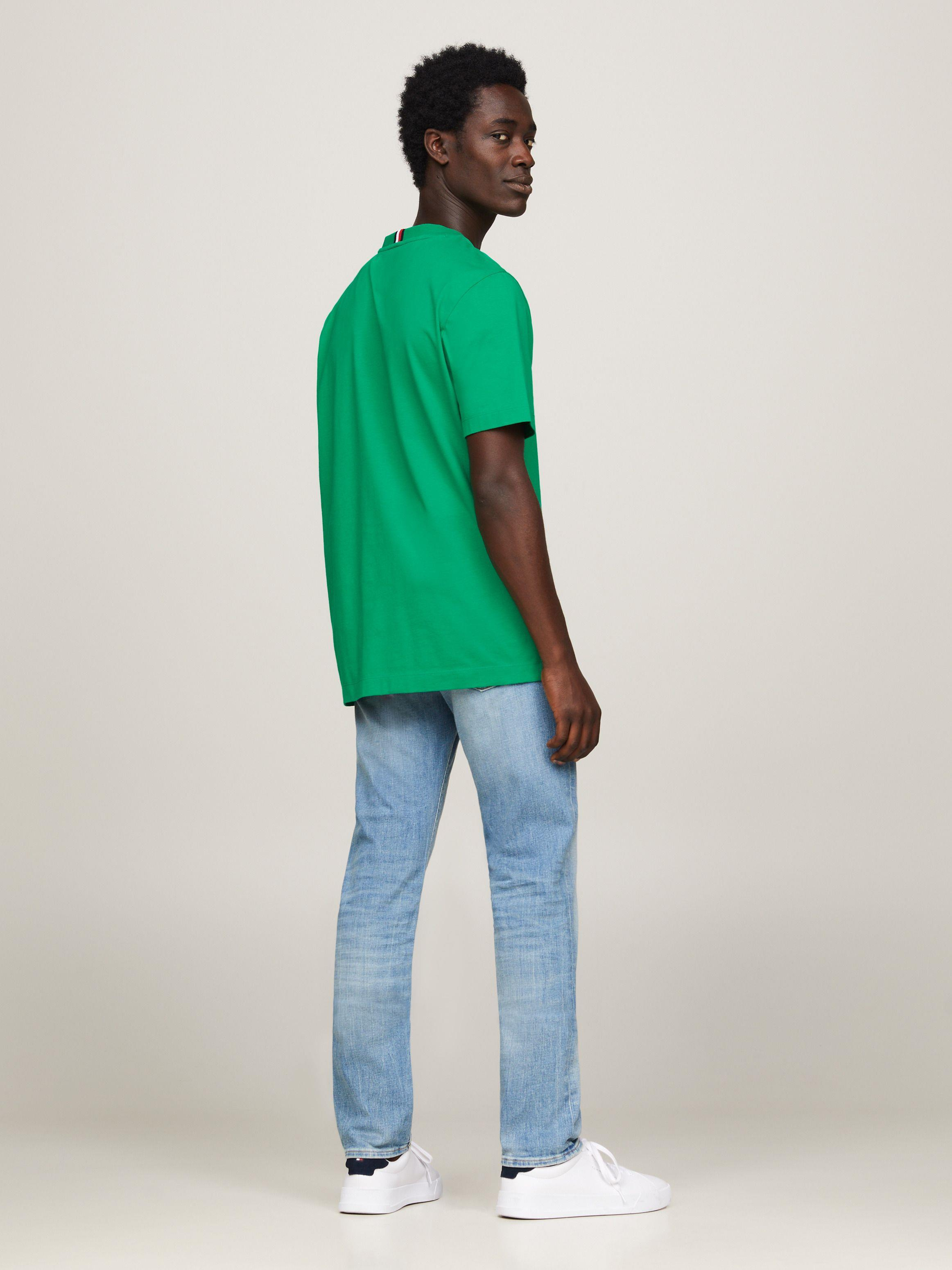 Tommy Hilfiger Tommy Hilfiger Erkek Dokuma Kumaş Kısa Kol Düz Model Yeşil T-Shirt MW0MW33987-L4B