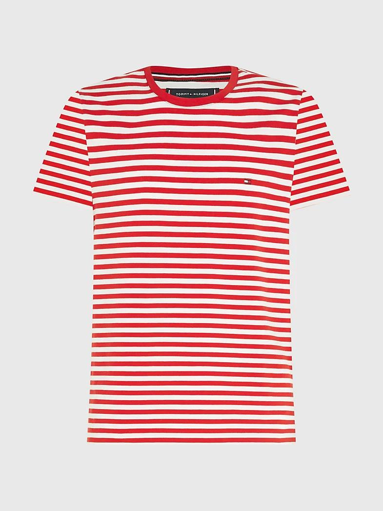 Tommy Hilfiger Tommy Hilfiger Erkek Dokuma Kumaş Kısa Kol Düz Model Kırmızı Beyaz T-Shirt MW0MW10800-0EW