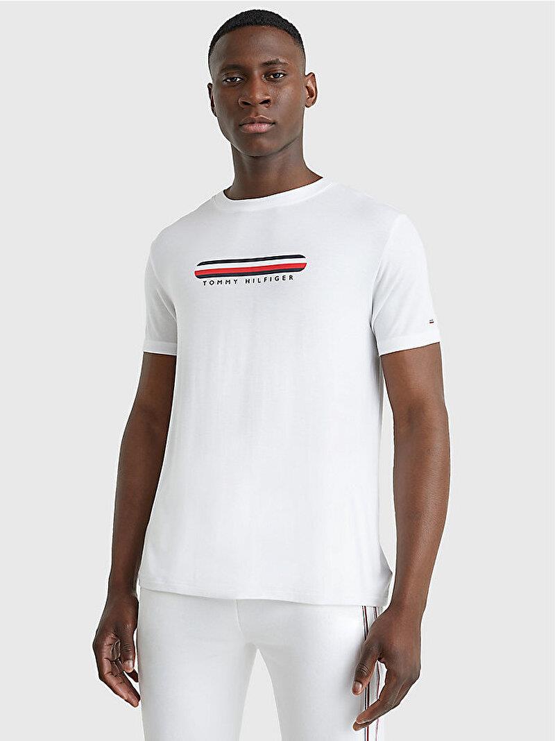 Tommy Hilfiger Tommy Hilfiger Erkek Dokuma Kumaş Kısa Kol Düz Model Beyaz T-Shirt UM0UM02348-YBR