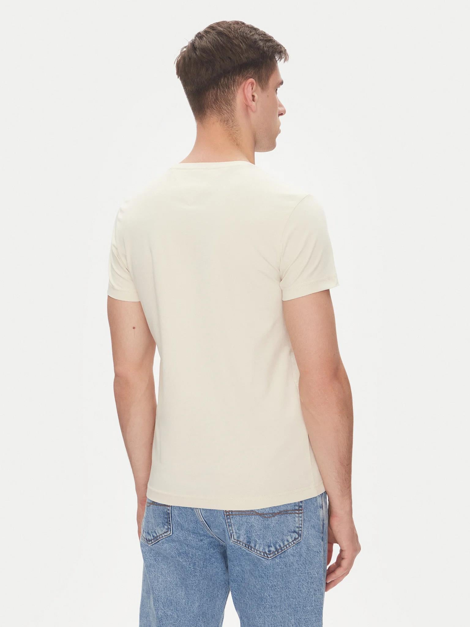 TOMMY HILFIGER Tommy Hilfiger Erkek Dokuma Kumaş Kısa Kol Düz Model Bej T-Shirt MW0MW10800-ACG