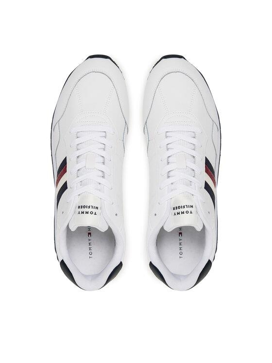 Tommy Hilfiger Tommy Hilfiger Erkek Düşük Bilekli Rahat Taban Bayrak Logolu Deri Beyaz Sneaker FM0FM05637-YBS