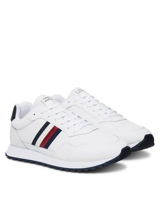 Tommy Hilfiger Tommy Hilfiger Erkek Düşük Bilekli Rahat Taban Bayrak Logolu Deri Beyaz Sneaker FM0FM05637-YBS