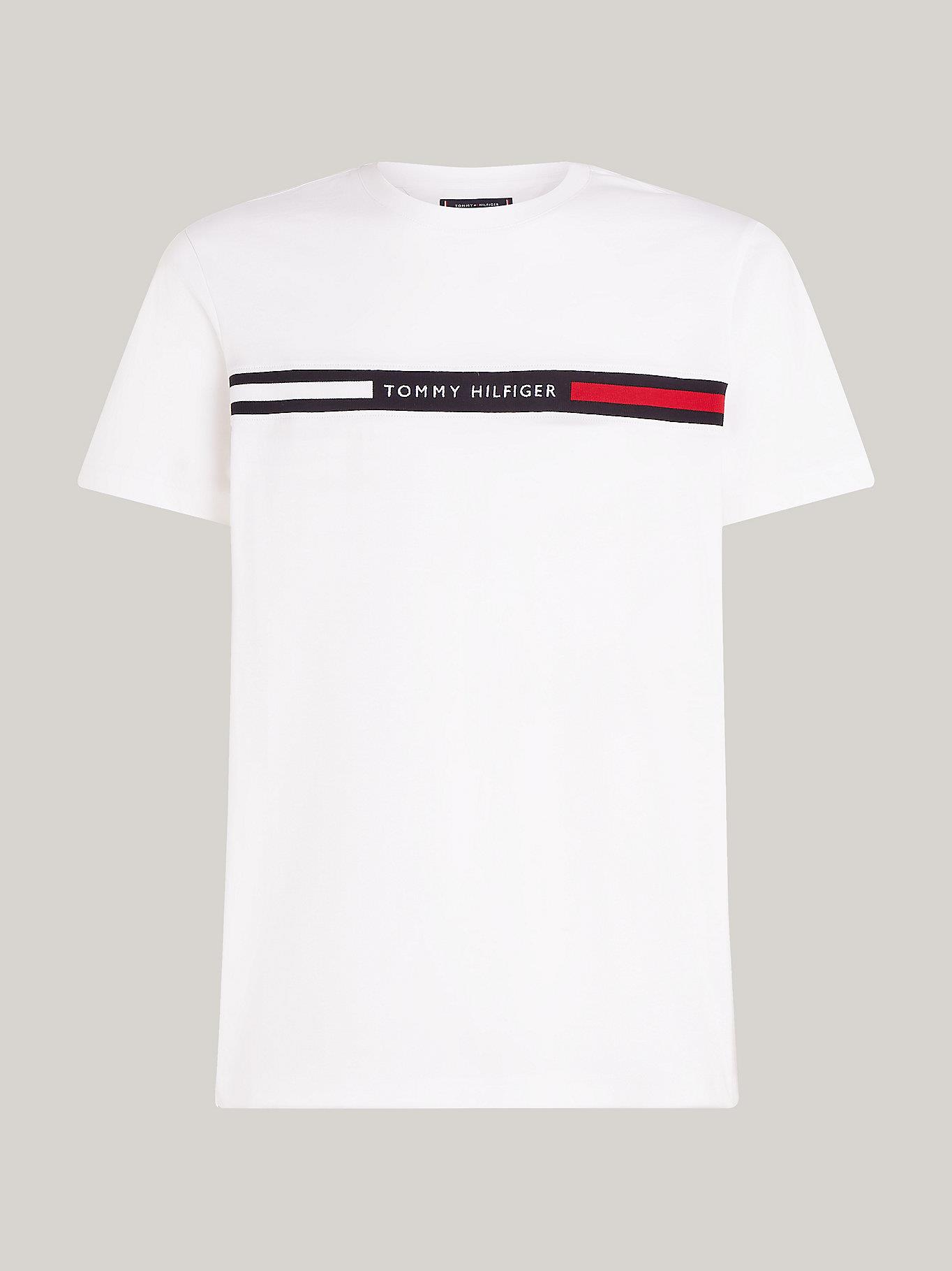 Tommy Hilfiger Tommy Hilfiger Erkek Göğsü Şerit Detaylı Bisiklet Yaka Kısa Kollu Beyaz T-Shirt MW0MW36498-YBR
