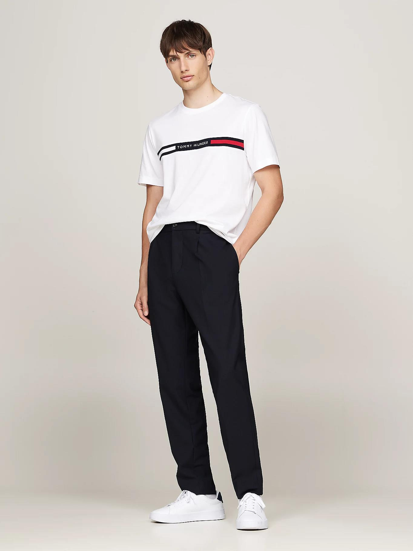 Tommy Hilfiger Tommy Hilfiger Erkek Göğsü Şerit Detaylı Bisiklet Yaka Kısa Kollu Beyaz T-Shirt MW0MW36498-YBR