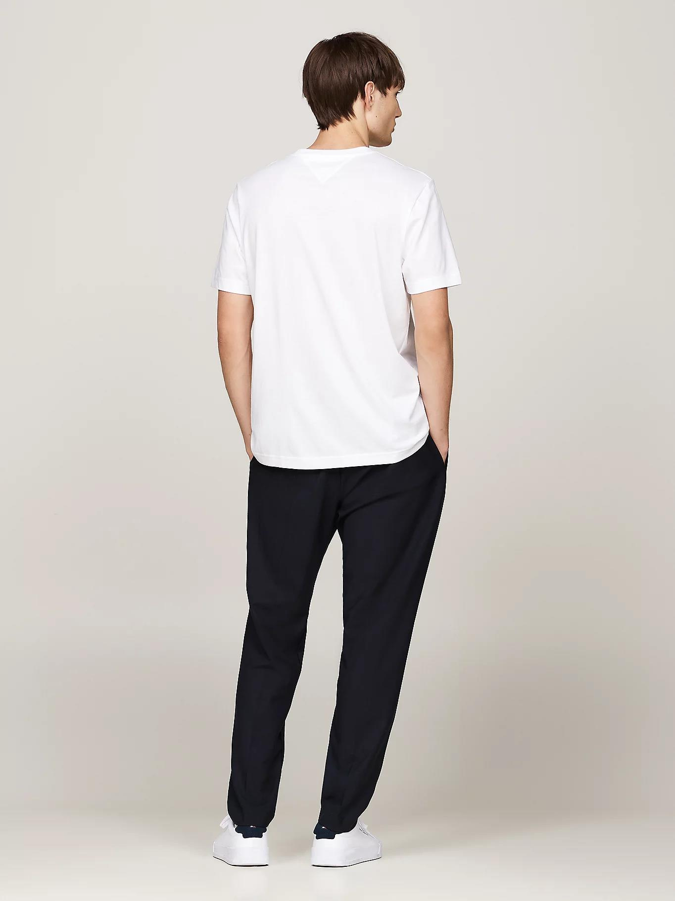 Tommy Hilfiger Tommy Hilfiger Erkek Göğsü Şerit Detaylı Bisiklet Yaka Kısa Kollu Beyaz T-Shirt MW0MW36498-YBR