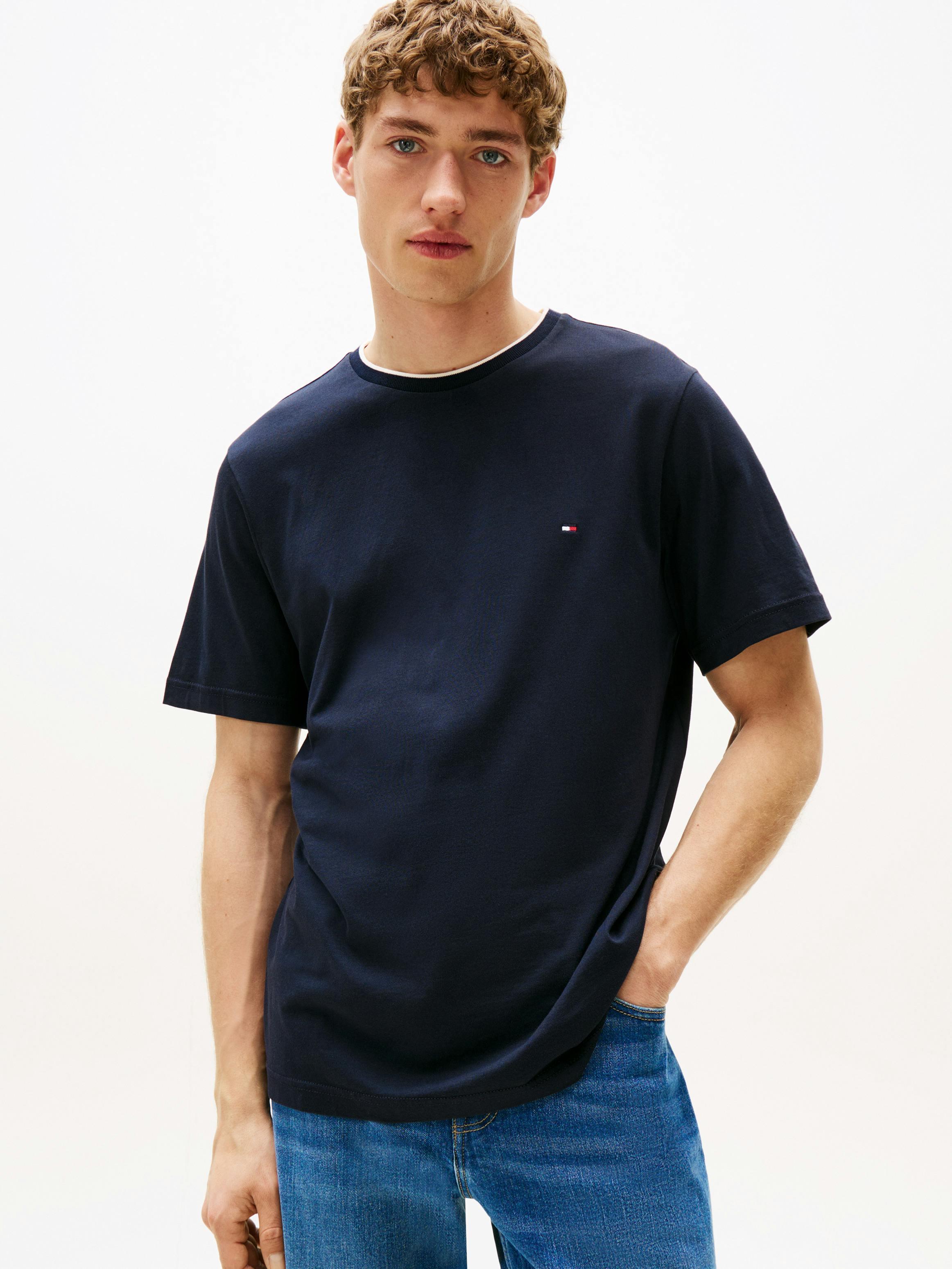 TOMMY HILFIGER Tommy Hilfiger Erkek Kısa Kol Bisiklet Yaka Pamuklu Düz Model Mavi T-Shirt MW0MW39368-DW5