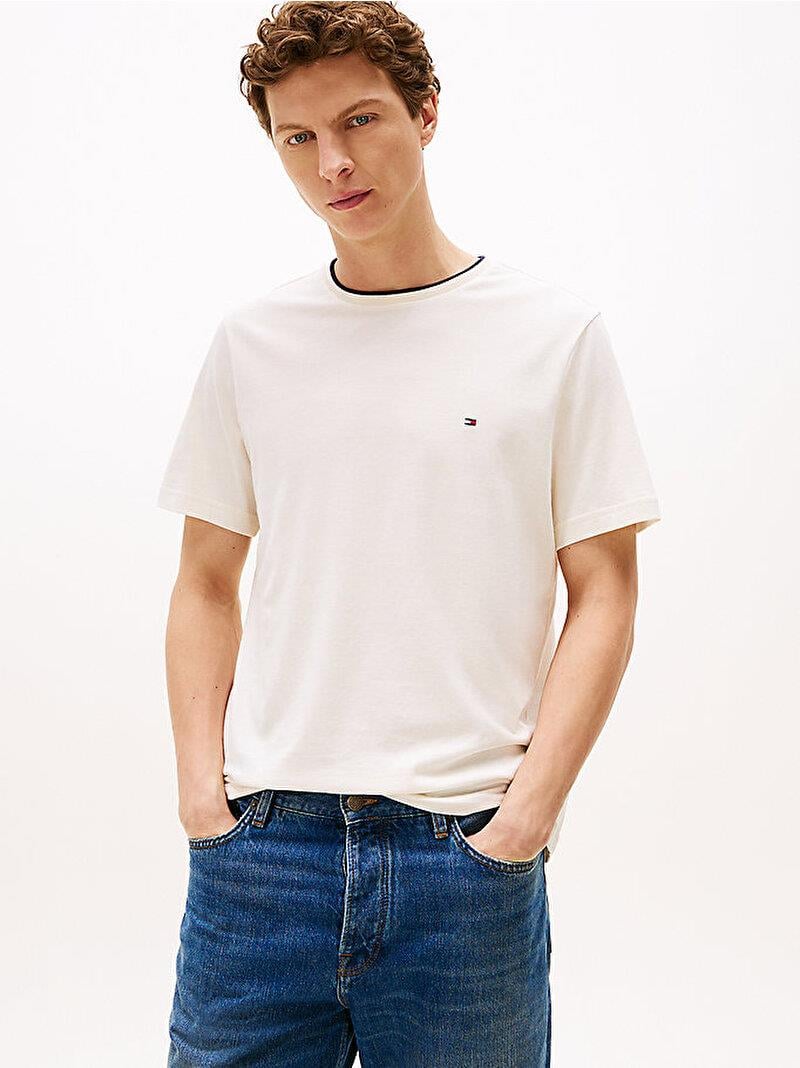 TOMMY HILFIGER Tommy Hilfiger Erkek Kısa Kol Bisiklet Yaka Pamuklu Düz Model Sarı T-Shirt MW0MW39368-Z00