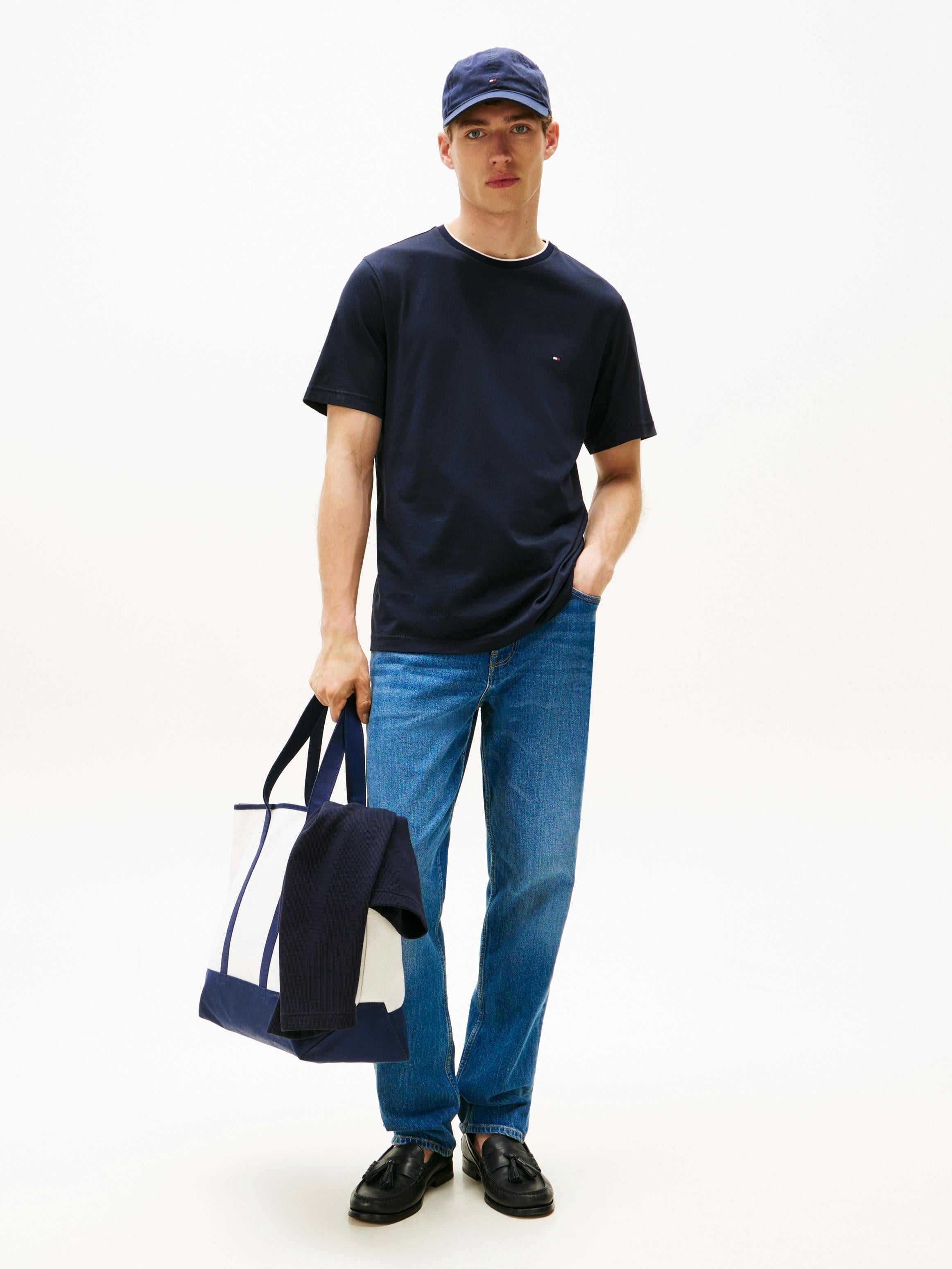 TOMMY HILFIGER Tommy Hilfiger Erkek Kısa Kol Bisiklet Yaka Pamuklu Düz Model Mavi T-Shirt MW0MW39368-DW5