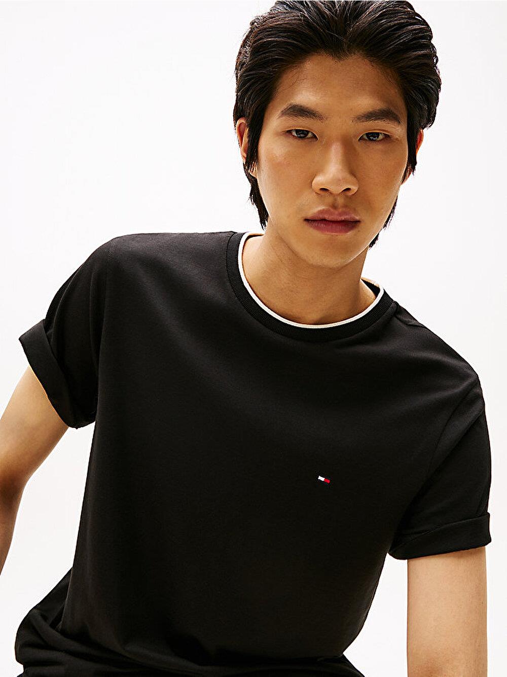 TOMMY HILFIGER Tommy Hilfiger Erkek Kısa Kol Bisiklet Yaka Pamuklu Düz Model Siyah T-Shirt MW0MW39368-BDS