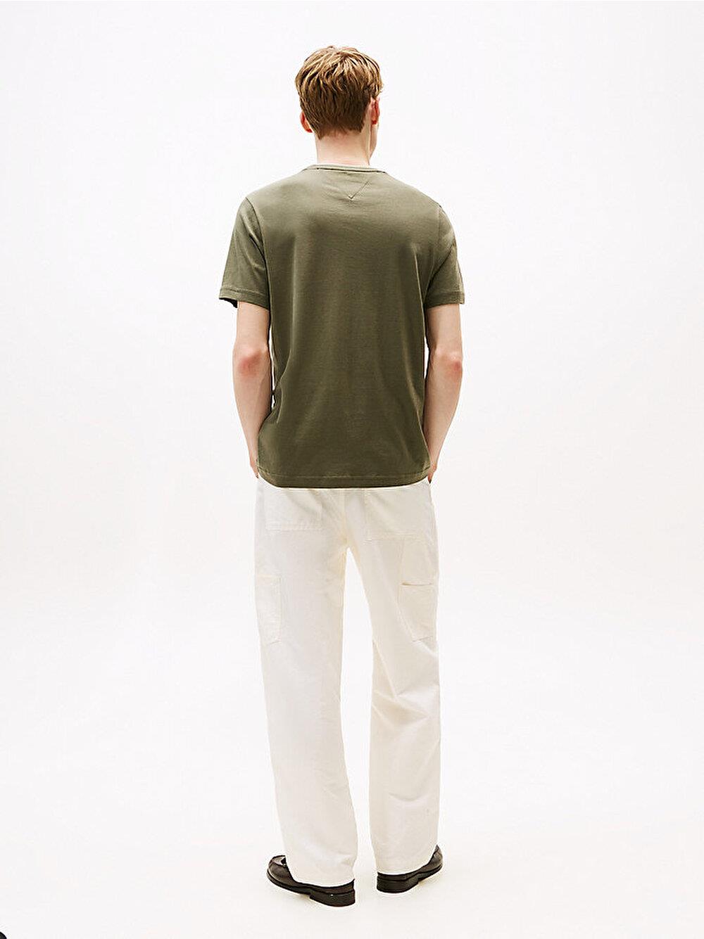 TOMMY HILFIGER Tommy Hilfiger Erkek Kısa Kol Bisiklet Yaka Pamuklu Düz Model Yeşil T-Shirt MW0MW39368-PLI