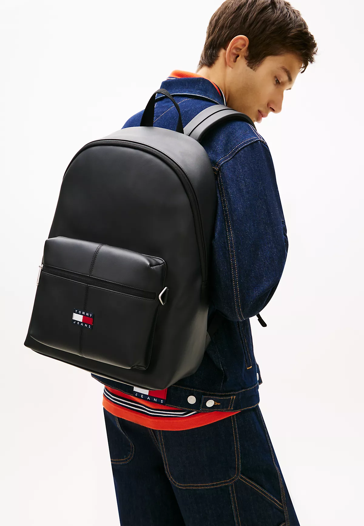 Tommy Hilfiger Tommy Hilfiger Erkek Küçük Bölme Fermuar Kapama Deri Sırt Askılı Siyah Sırt Çantası AM0AM14290-BDS